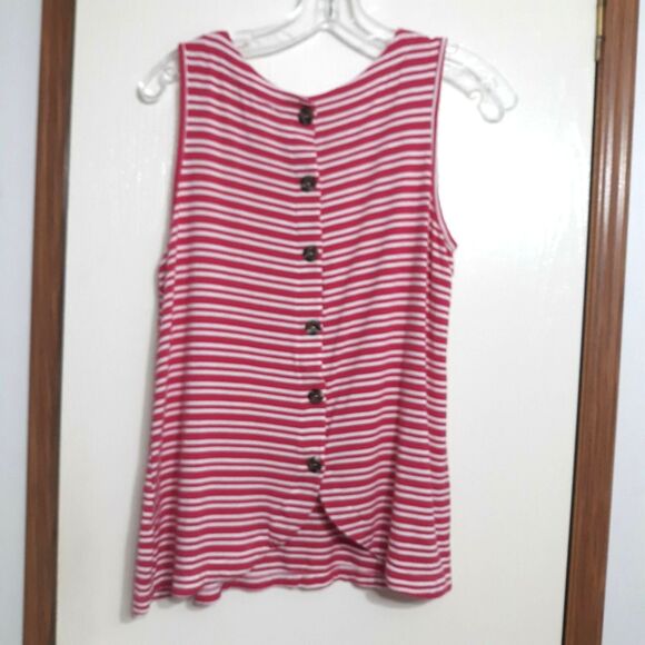 Andree By Unit Womens Sz Medium Red White Stripe Button Back Top - Picture 2 of 8